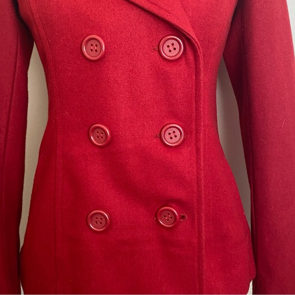Women’s Coat Jacket Red Double Breasted with hood, like new condition 23” S/P - Picture 4 of 8